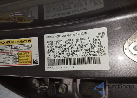 2020 Honda Accord Sport from USA, damaged, VIN 1HGCV1F3XLA022383